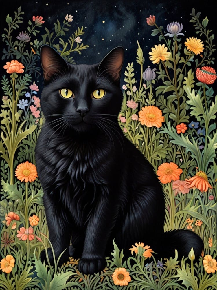 William Morris Black Cat In The Meadow 1