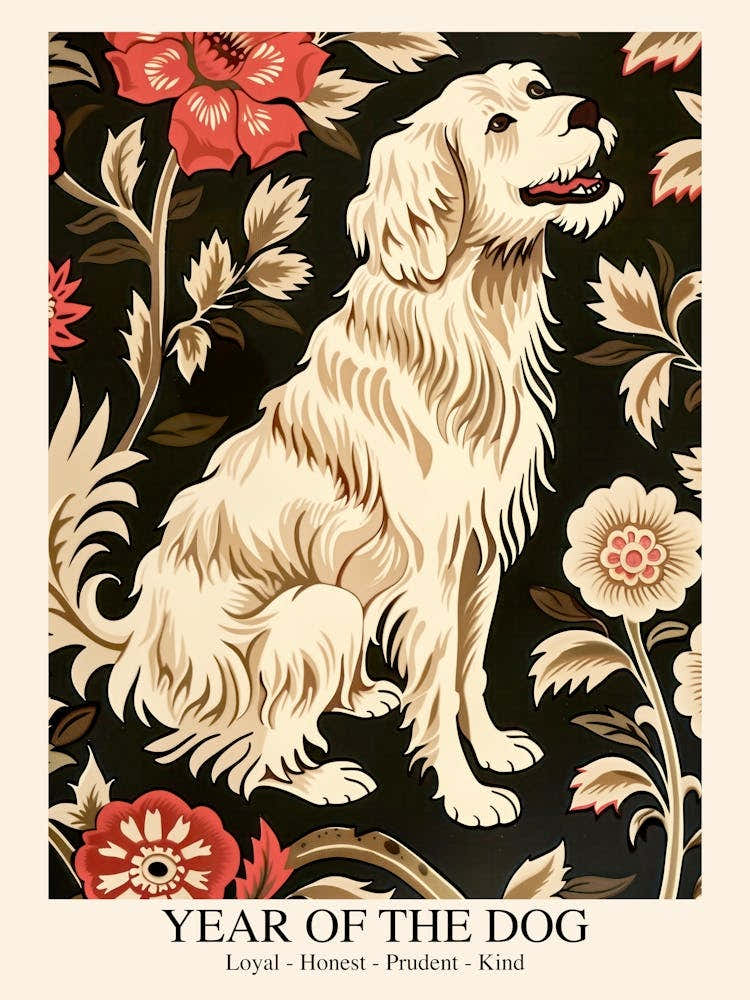 Chinese Lunar Year Of The Dog White 1 William Morris Style