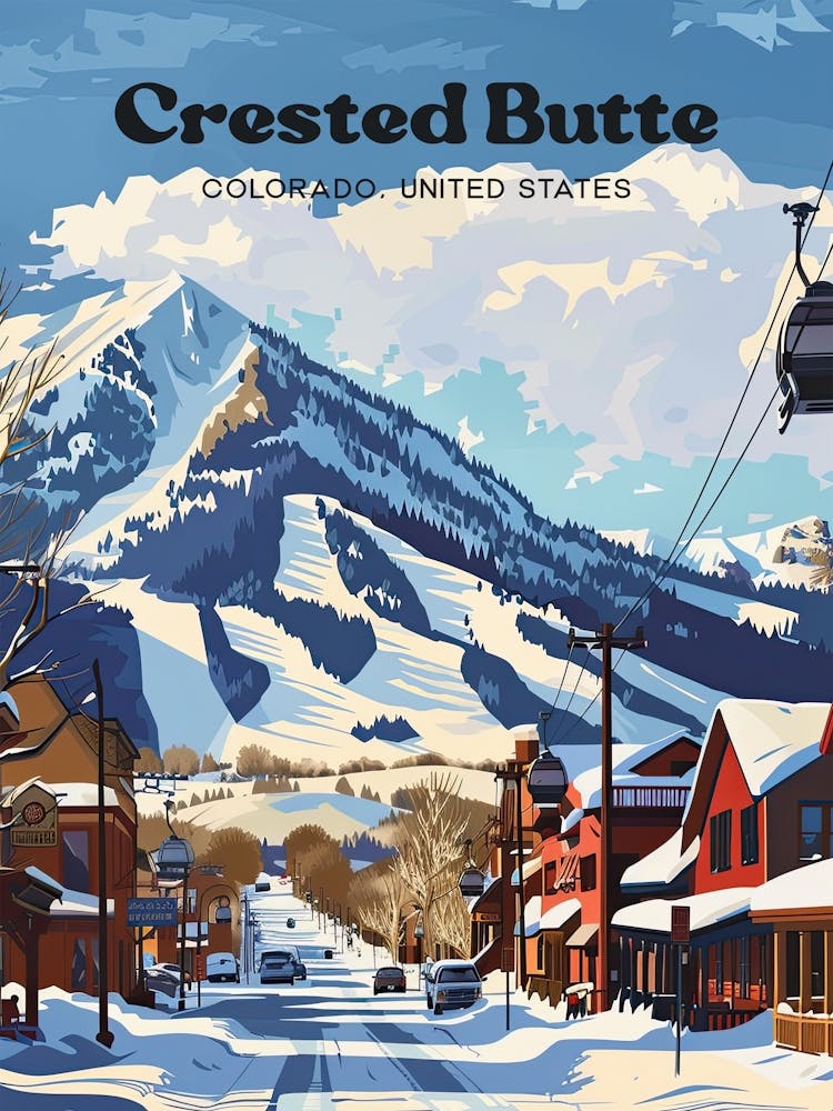 Crested Butte Colorado Schneebedeckte Berge Reiseillustration