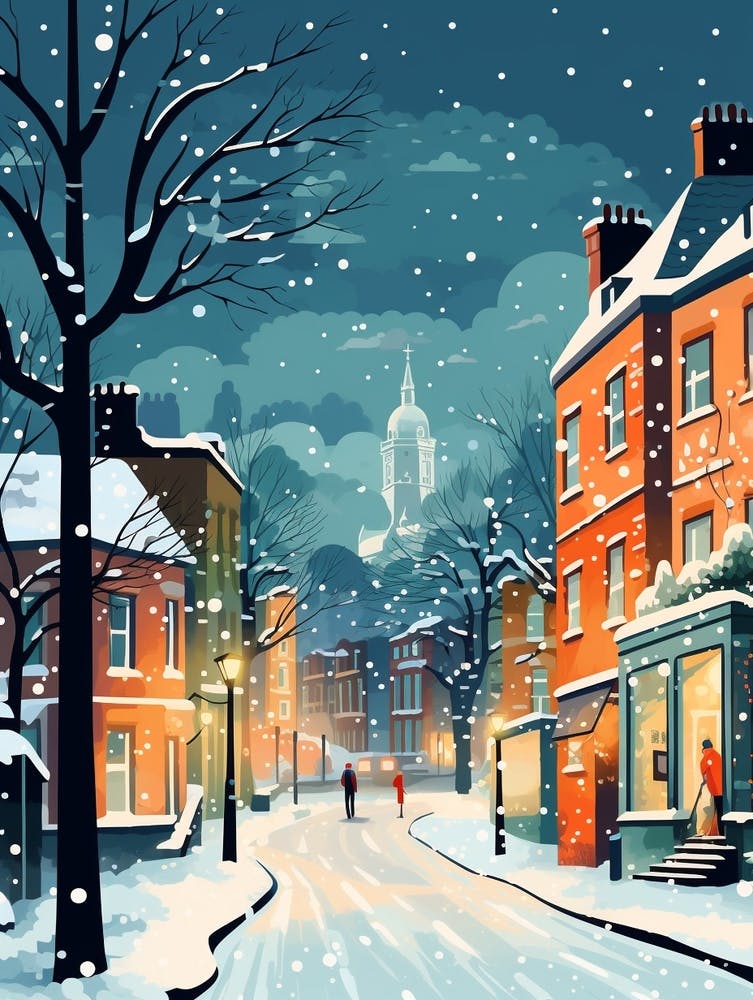 Winter Travel Night Illustration Nottingham United Kingdom 1