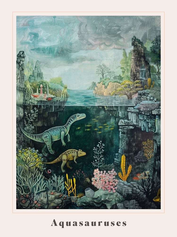 Affiche de Peinture de Dinosaure Sous-Marin