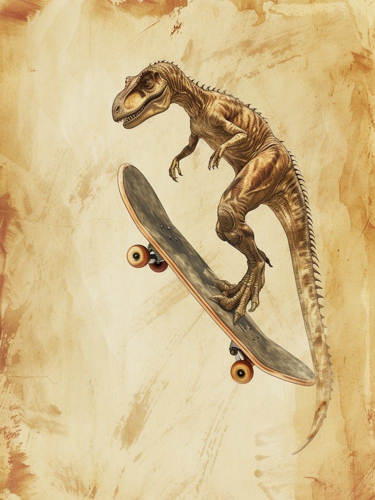 Vintage Therizinosaurus Dinosaur On A Skateboard 2