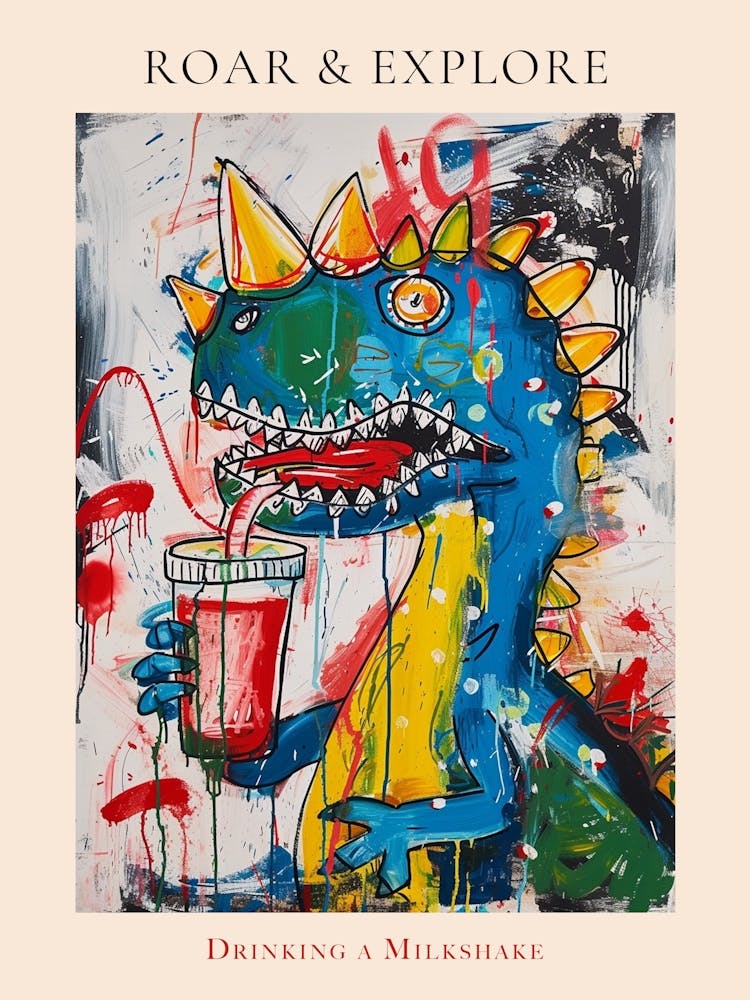 Dinosaur Drinking A Milkshake Wild Brushstroke 2 Poster