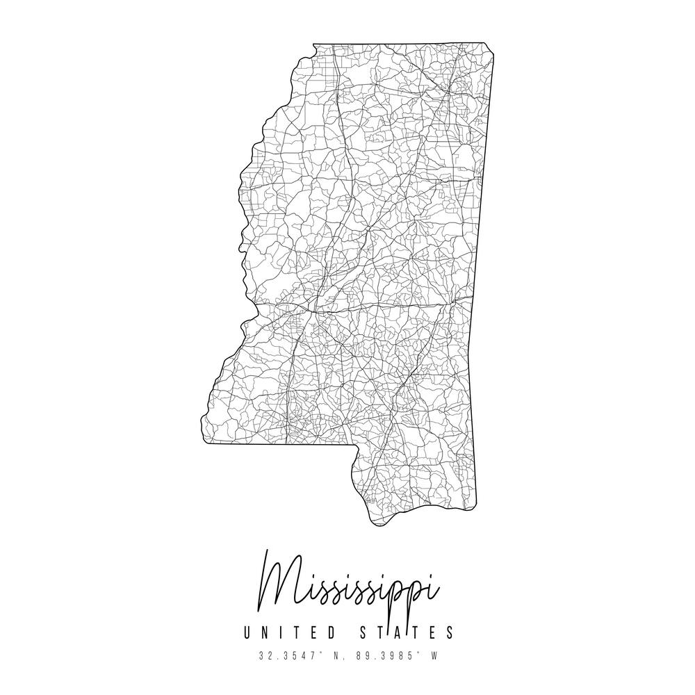 Mississippi Minimale Straßenkarte Quadratisch