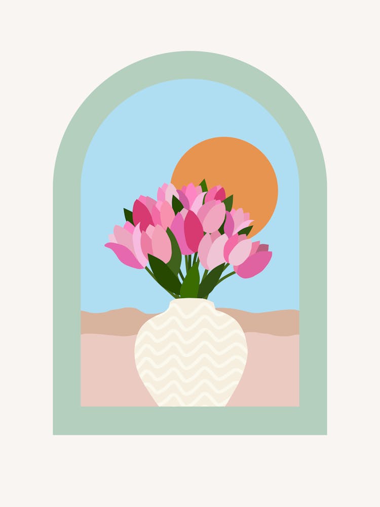 Tulips In A Vase - Pink Blue Green Floral