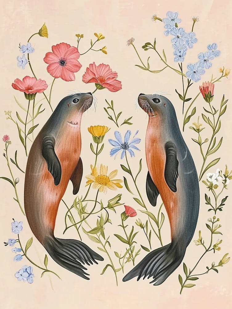 Folksy Floral Animal Drawing Seal 4