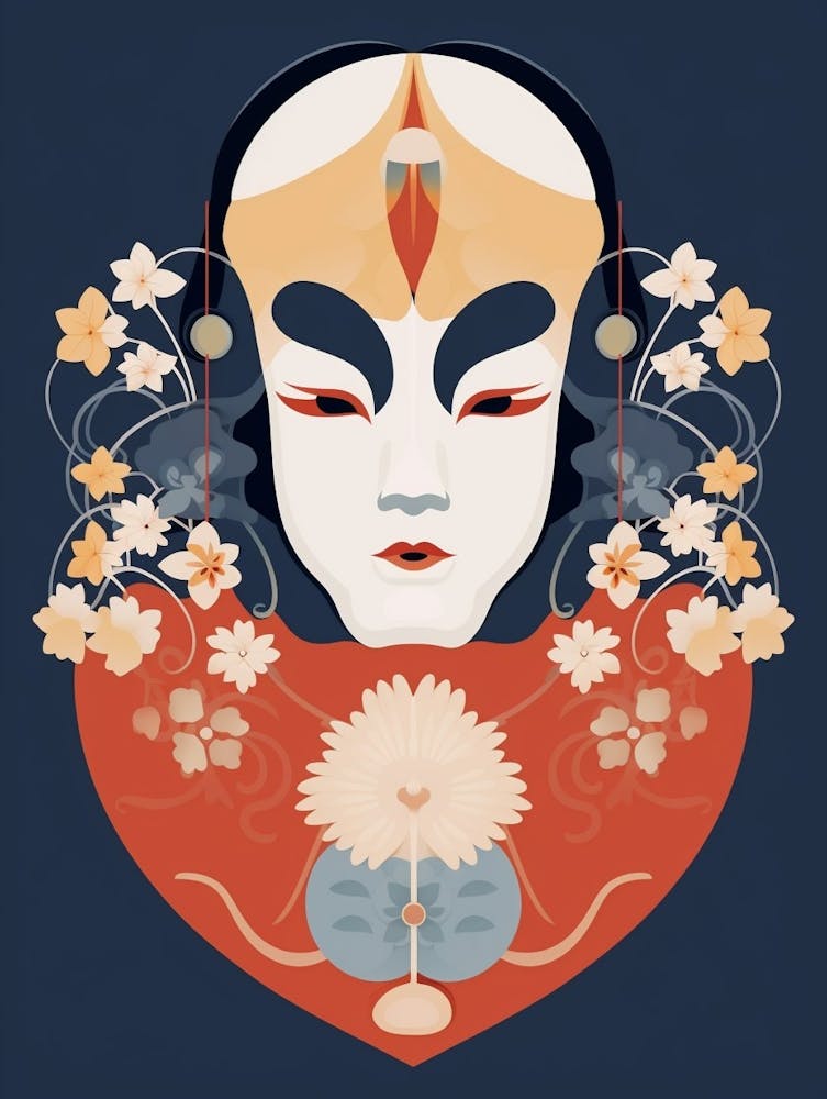 Nō-Masken Japanischer Stil Illustration 12