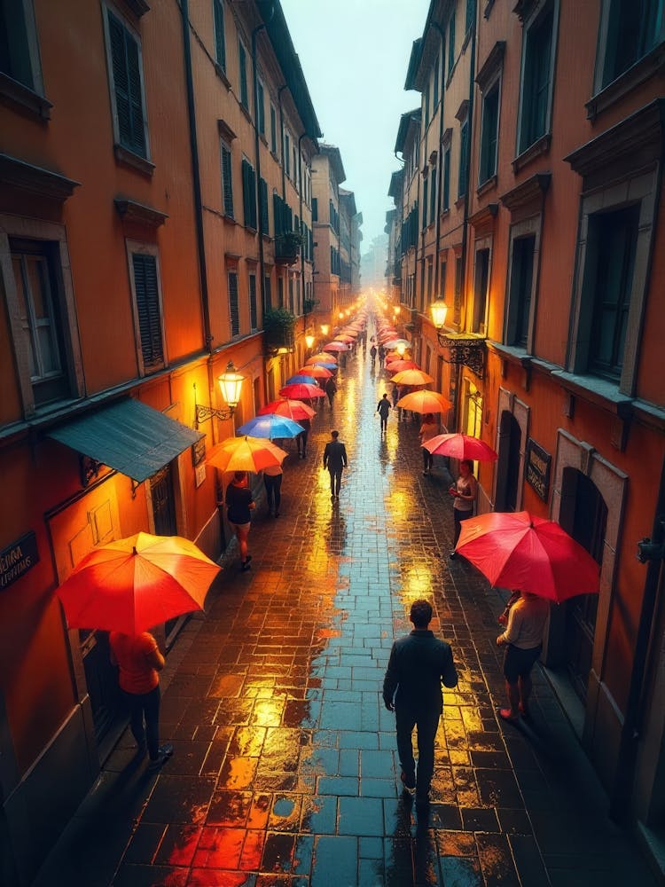 Rainy Street In Italy