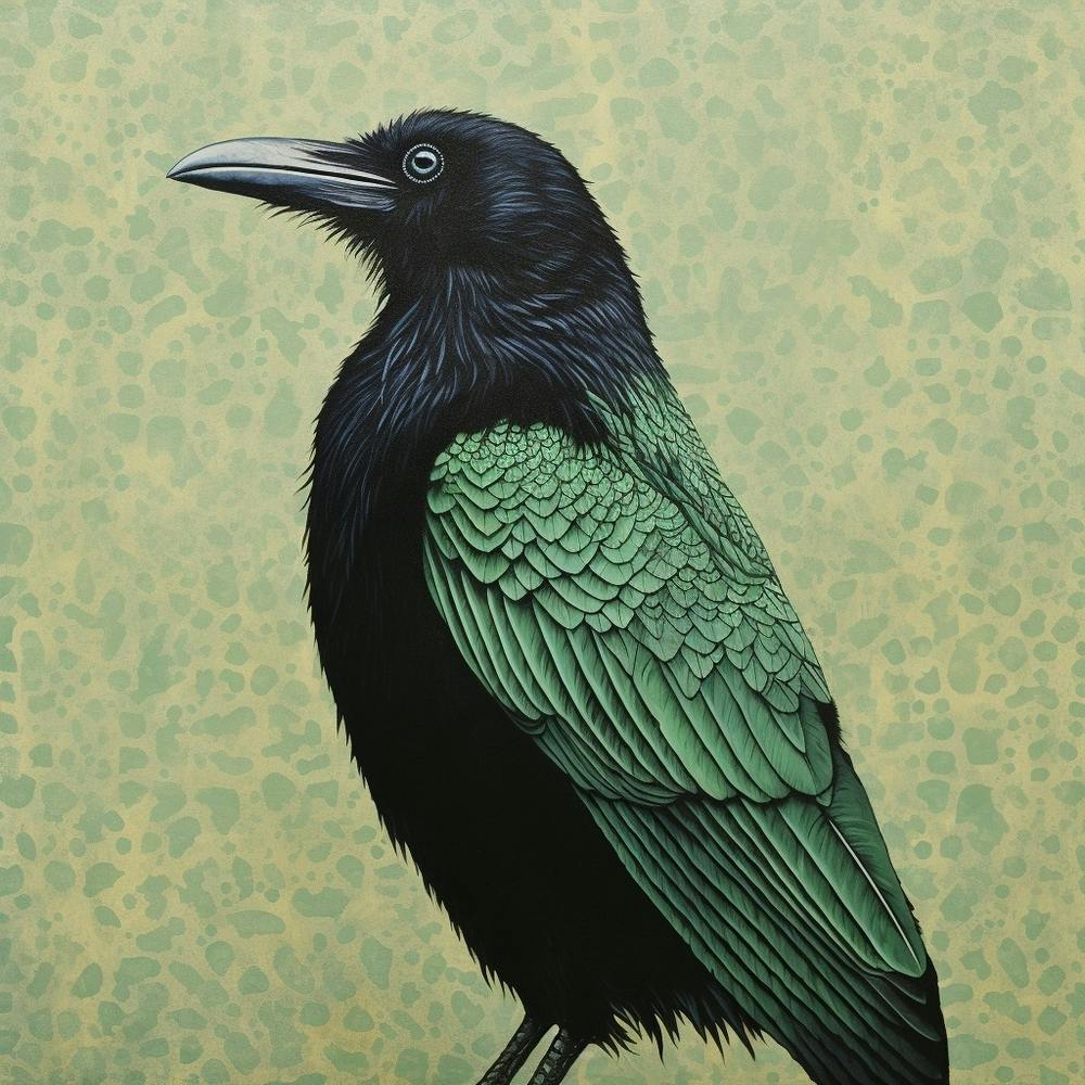 Ohara Koson Inspired Bird Painting Crow 3 Square
