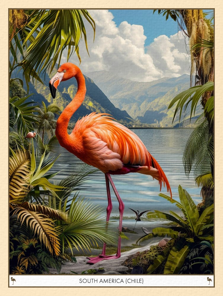 Greater Flamingo South America Chile Tropical Illustration 3 Poster