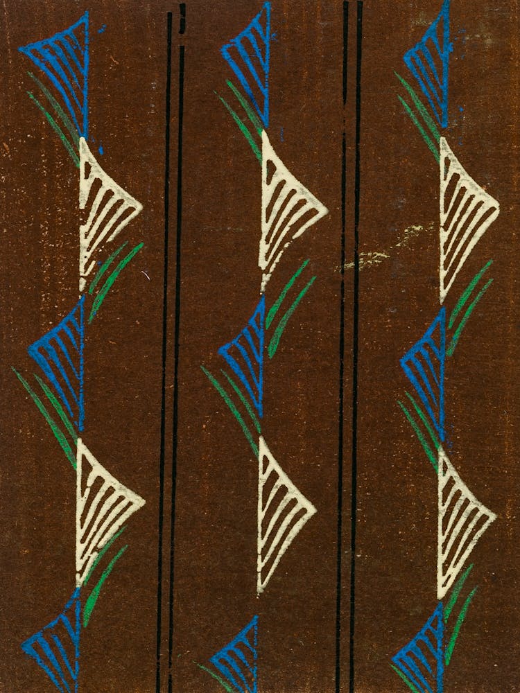 Vintage Ukiyo-e Woodblock Print Of Japanese Textile, Shima Shima, Furuya Korin (260)