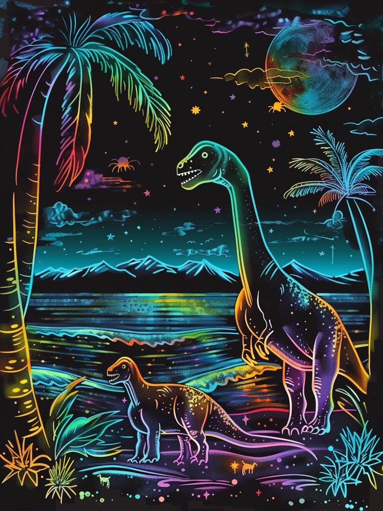 Neon Dinosaur Lines At Night 1
