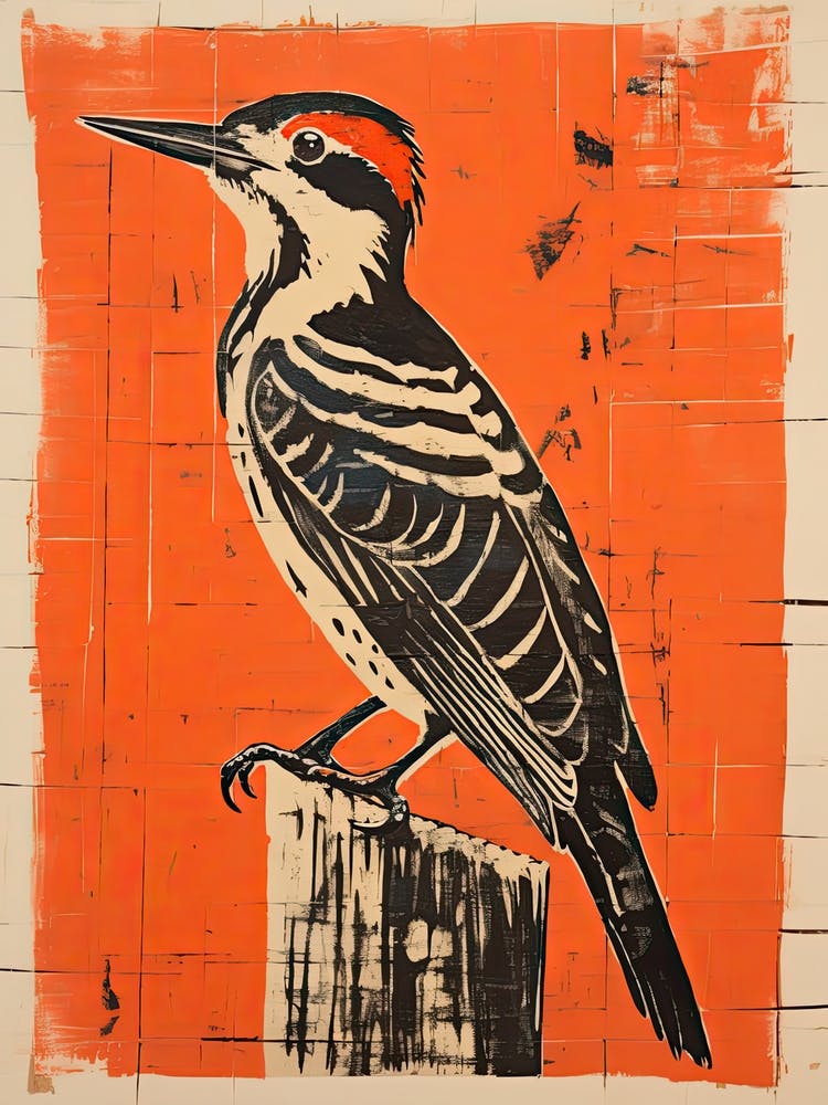 Woodpecker, Woodblock Animal Drawing 3