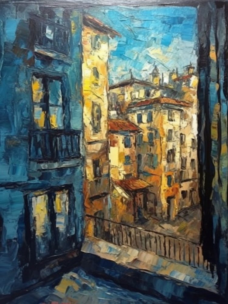 Window View Of Barcelona In The Style Of Expressionism 4