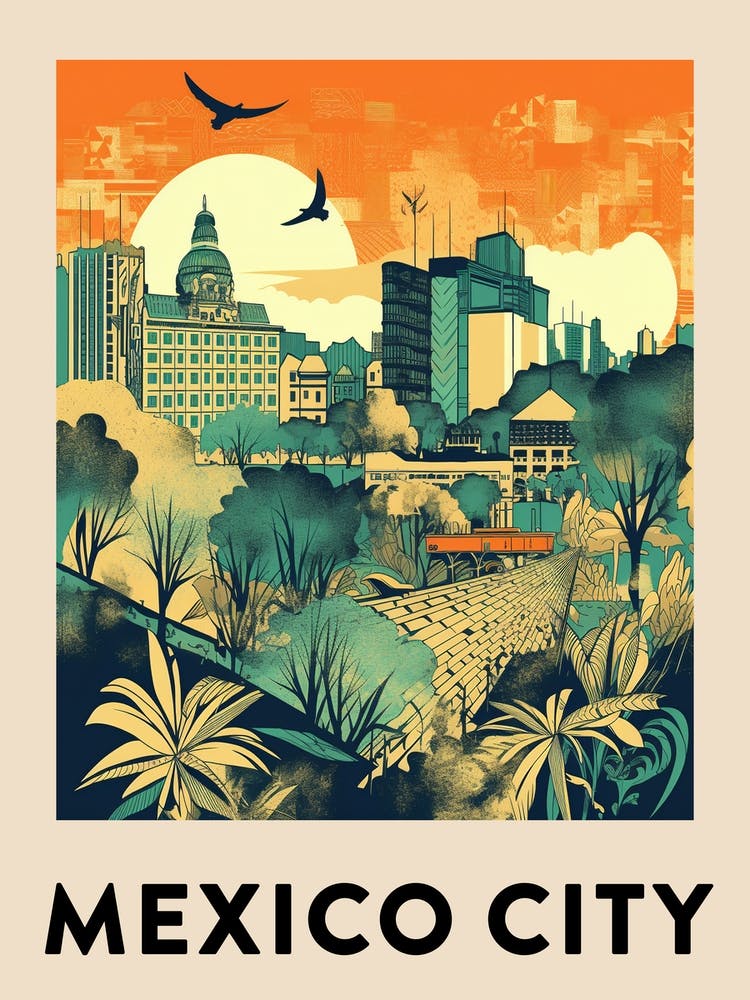 Mexico City Vintage Travel Poster
