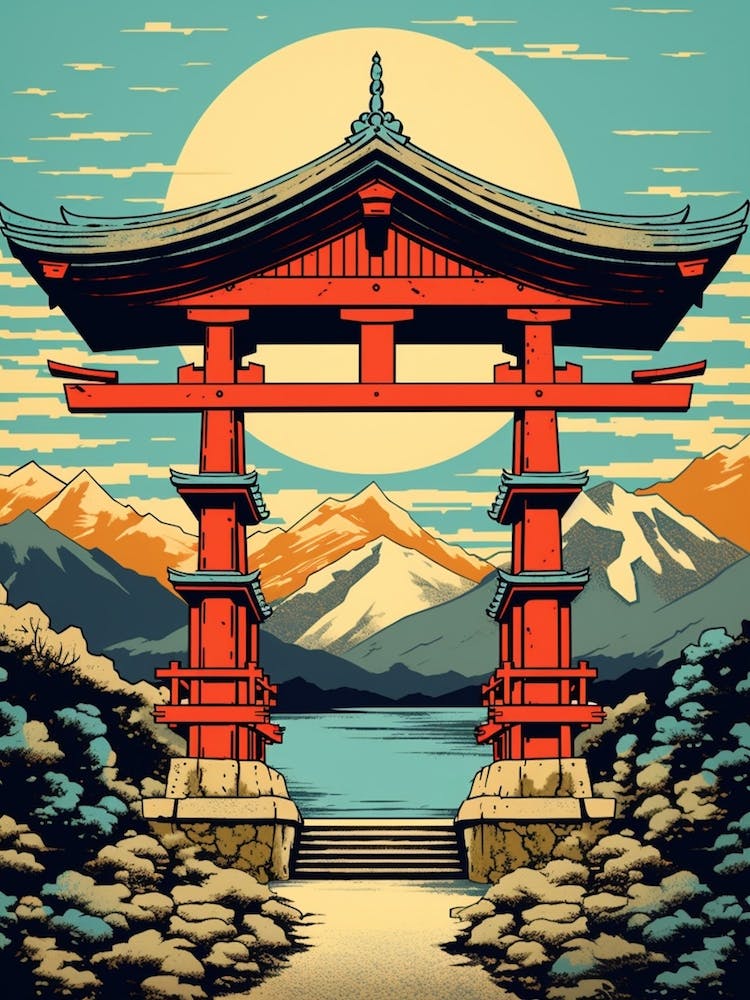 Itsukushima Shrine, Japan Vintage Travel Art 3