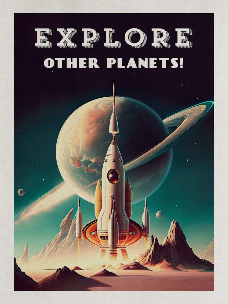 Explore other planets! — Vintage retro space poster, retrofuturism poster, retro space, propaganda poster
