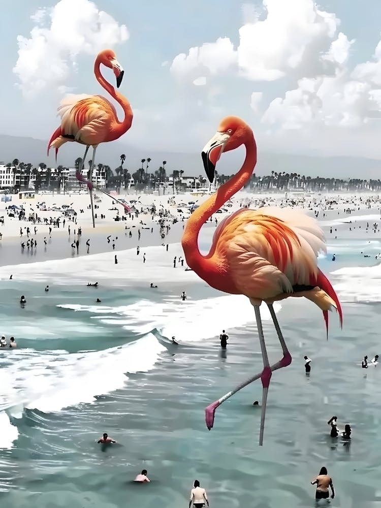Flamingos At The Beach