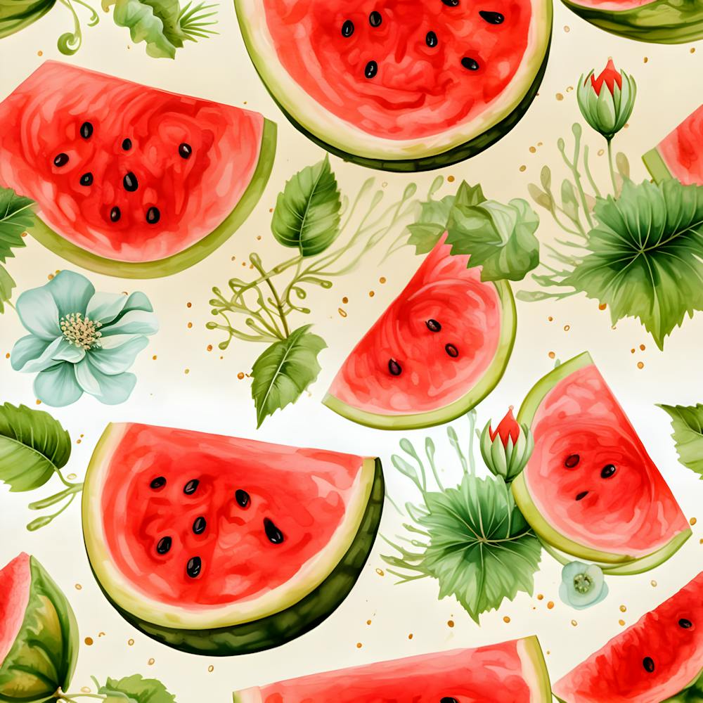 Motif pastèque d'été – Art mural fruité frais et botanique pour une décoration intérieure vibrante
