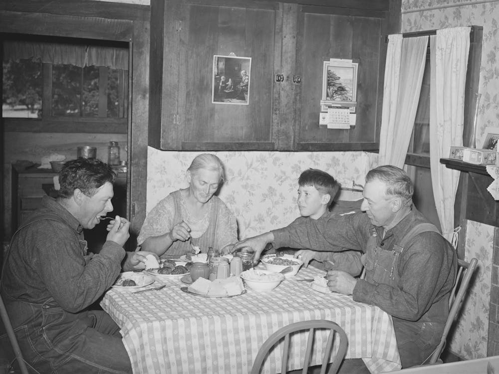 Mr And Mrs George Hutton, Their Son, And Grandson At Dinner, The Younger Mr, Hutton Homesteaded His Own Place,