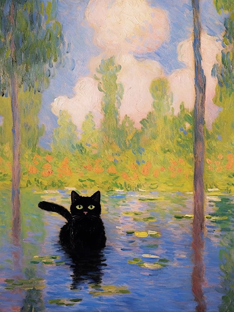 Black Cat And A Monet Inspired Landscape 4