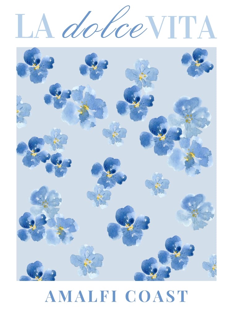Flower Poster, Blue Little Flowers Illustration