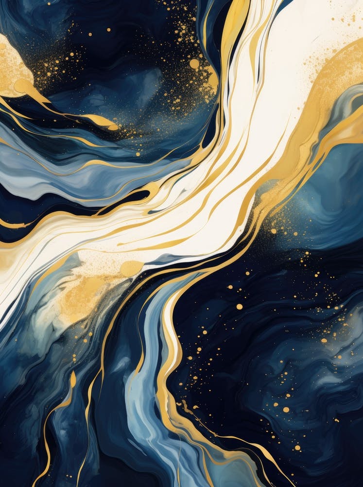 Abstraktes Blau Und Gold Gemälde