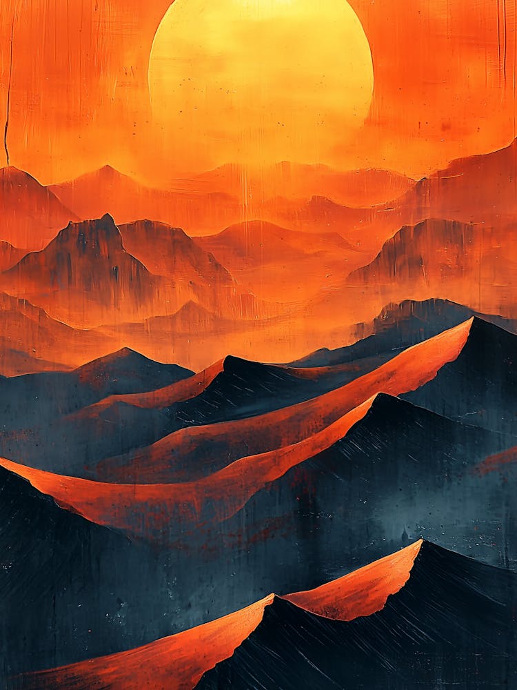 Sunset In The Desert, Monochrome, Charcoal Style