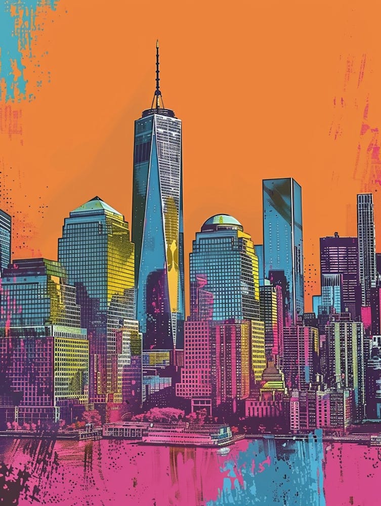 Manhattan Skyline New York Colourful Silkscreen Illustration 2