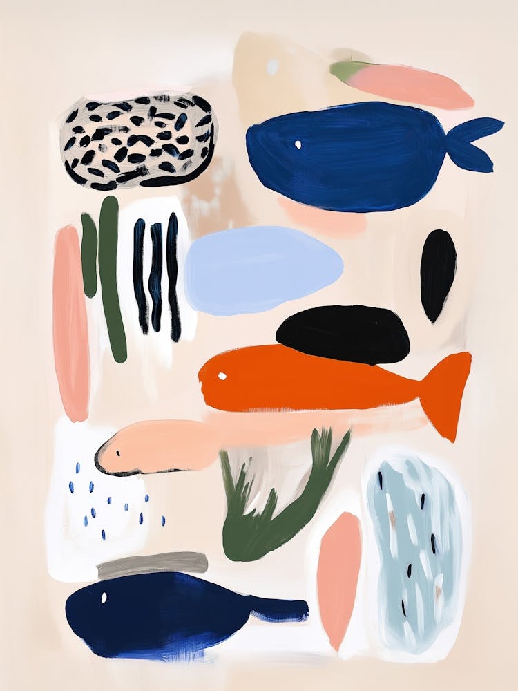 Abstract Sea Life Fish and Plants