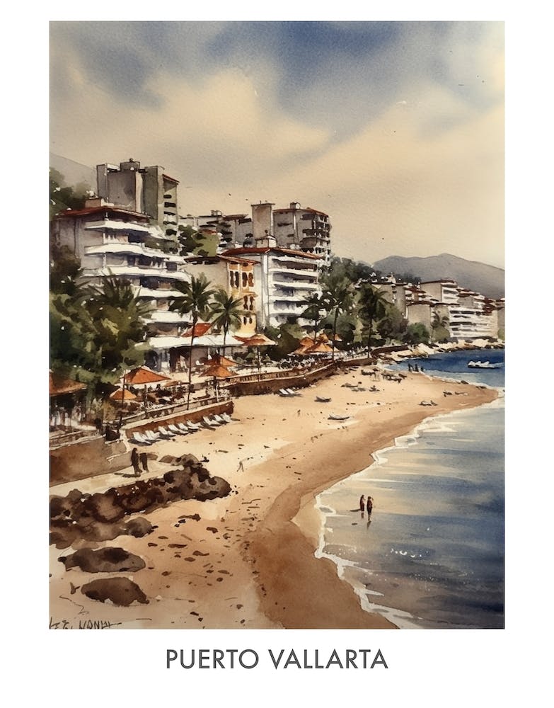Puerto Vallarta Aquarelle 1 Affiche de Voyage