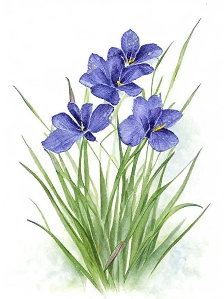 Blue Eyed Grass Wildflower Watercolour 2