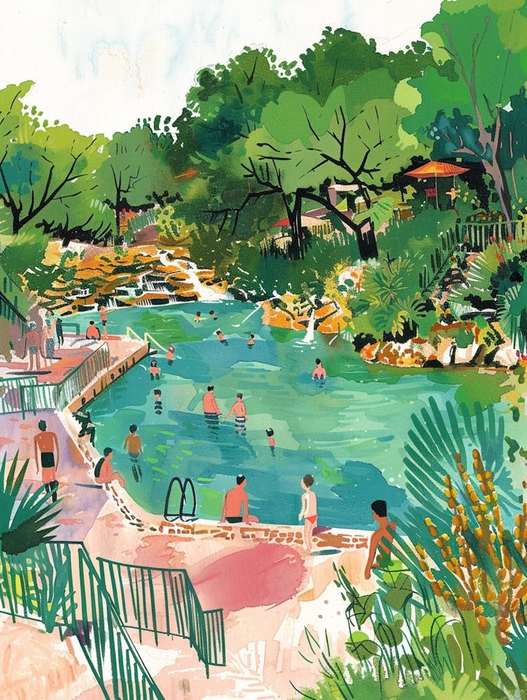 Storybook Illustration Barton Springs Pool Austin Texas 3