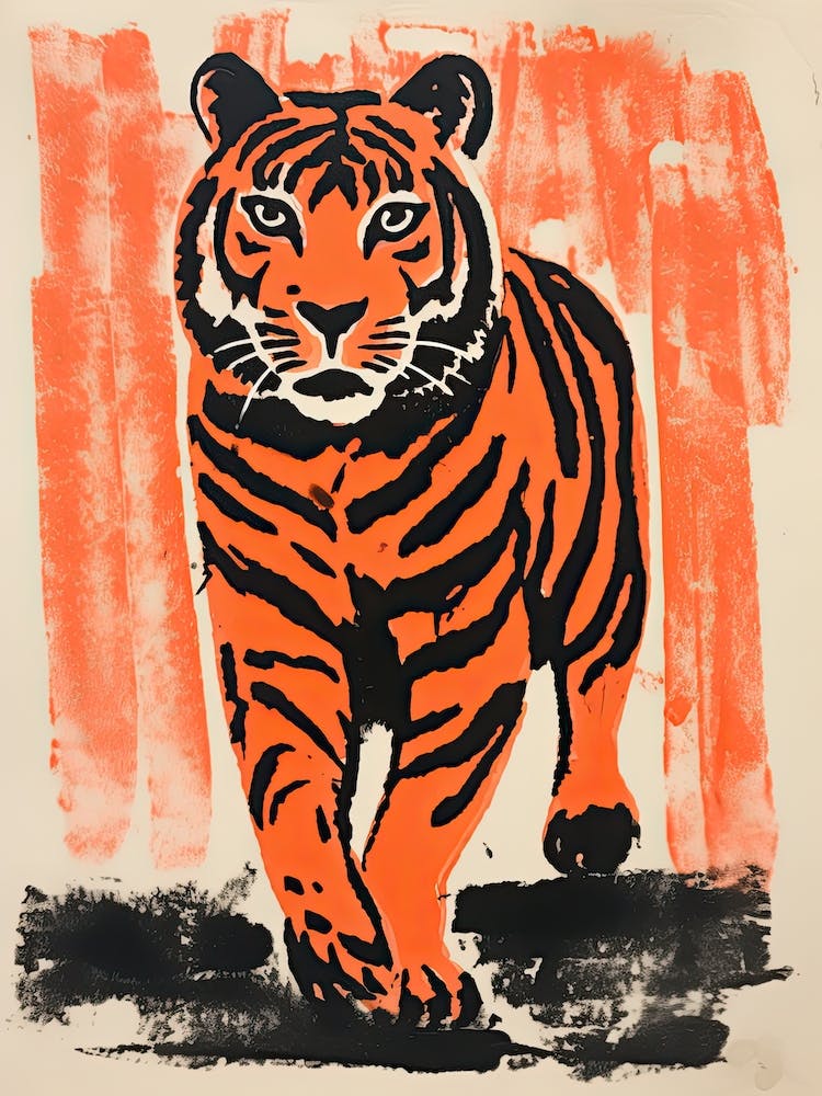 Tiger, Woodblock Animal  Drawing 8