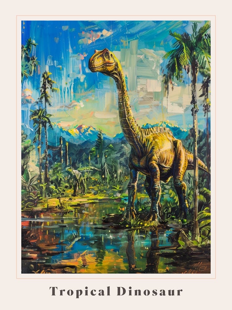 Dinosaur In A Tropical Landscape Painting 2 Poster