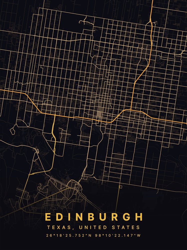 Edinburgh Indiana USA Black And Gold Map