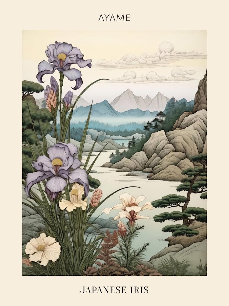 Ayame Japanese Iris 3 Japanese Botanical Illustration Poster