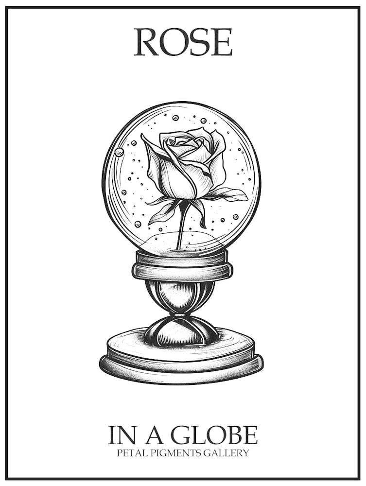 Dessin au trait Rose dans un globe 1 Affiche