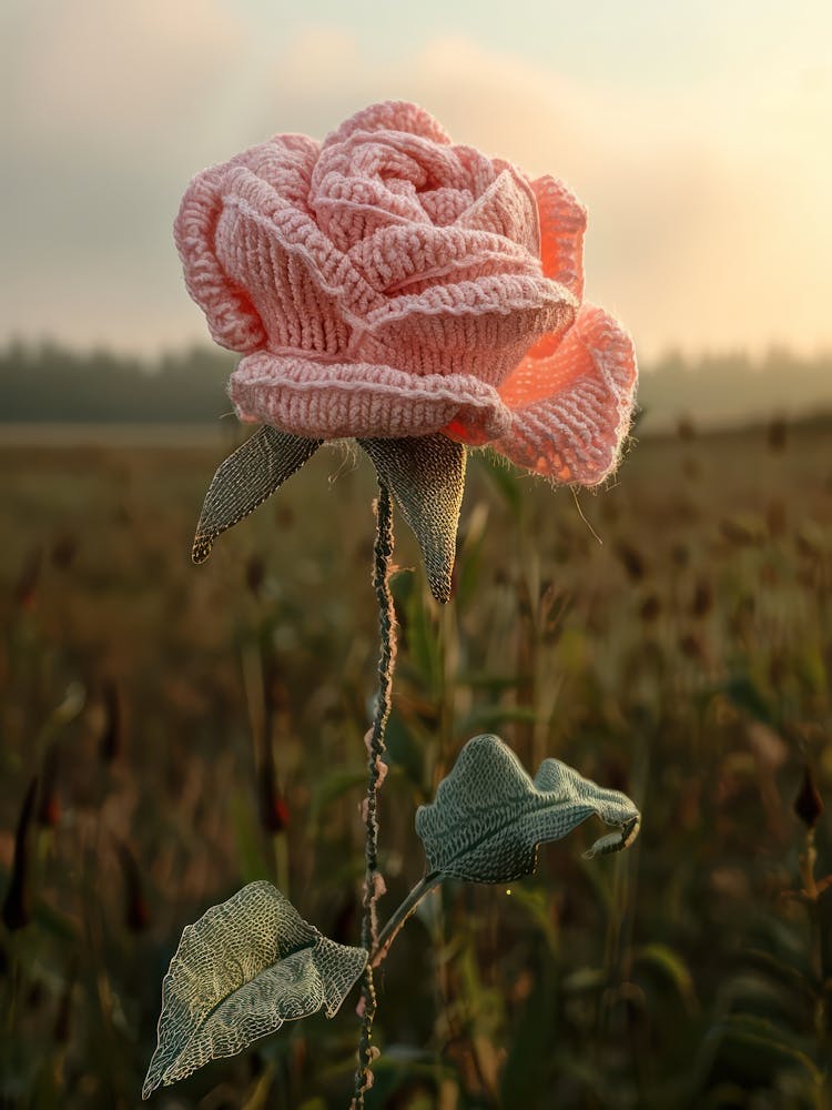 Pink Rose Knitted In Crochet 2
