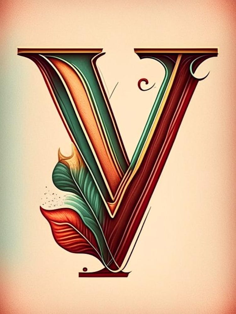 V, Letter, Alphabet Retro Drawing 1