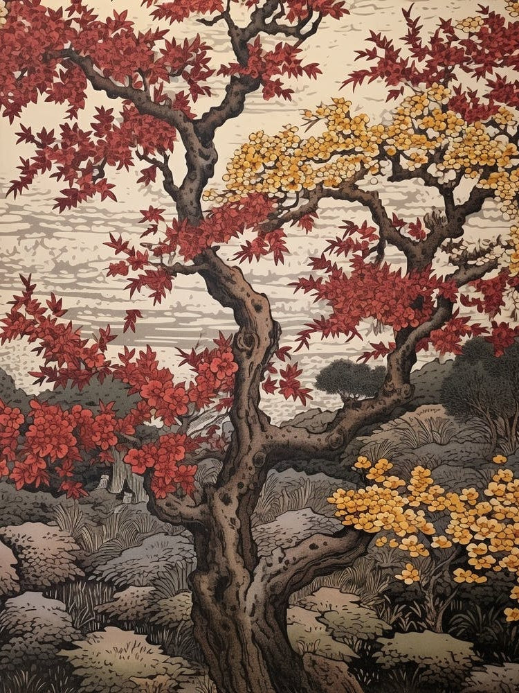 Cherry 3 Vintage Autumn Tree Print 