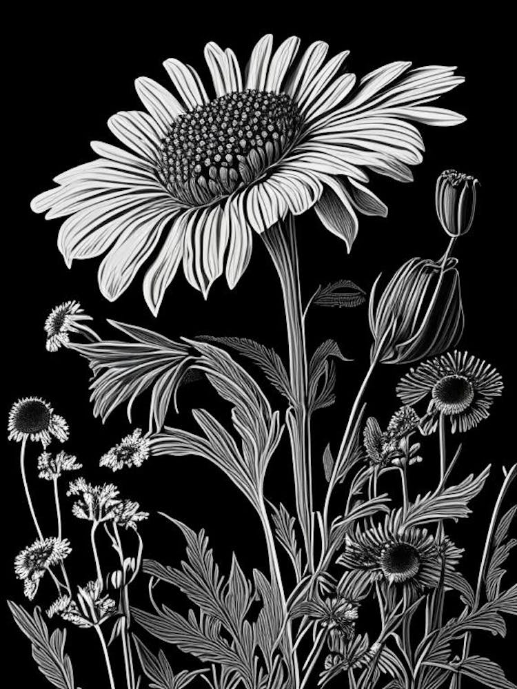 Helenium Wildflower Linocut 2