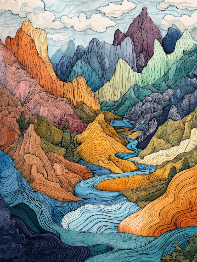 Colourful Mountain Illustration Poster 18