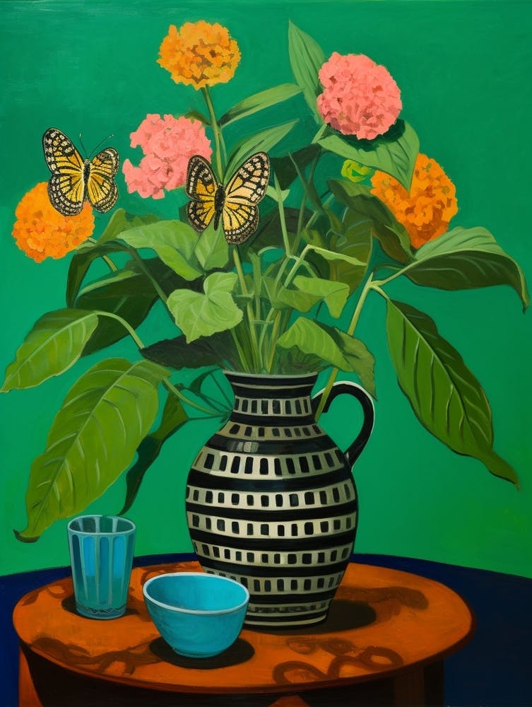 Flowers In A Vase Still Life Painting Lantana 1