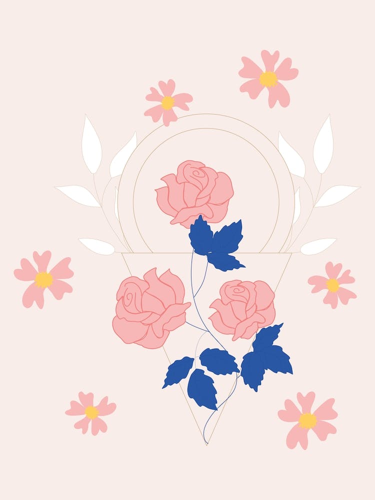 Pink Flowers And Geometrics