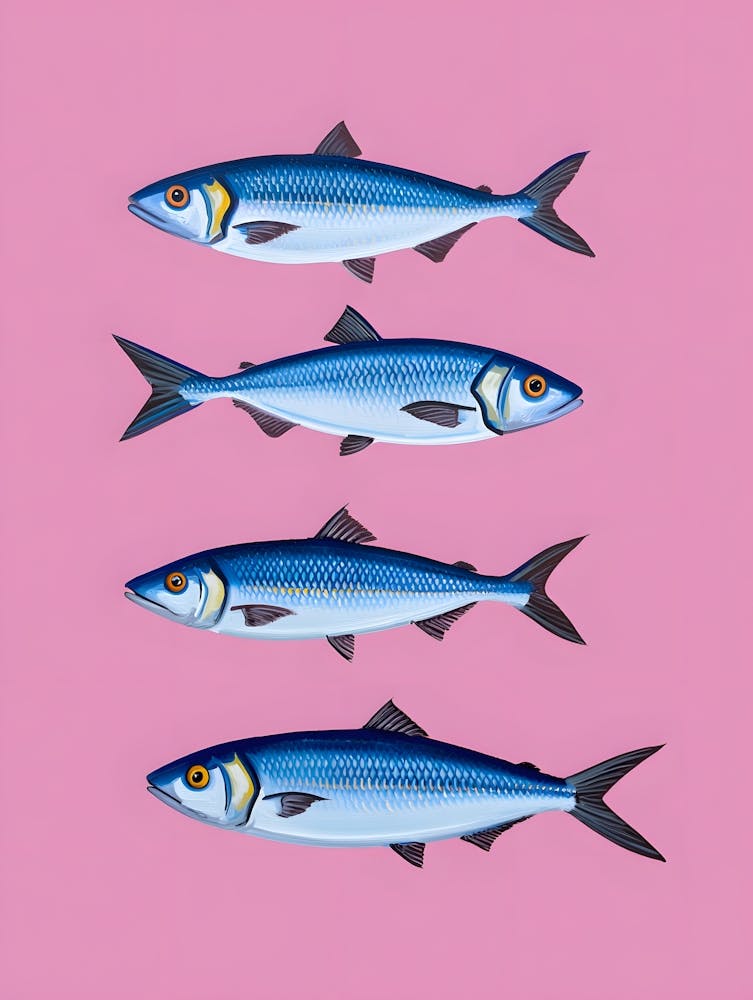 Retro Blue and Yellow Fish Print on Pink - Vibrant Marine