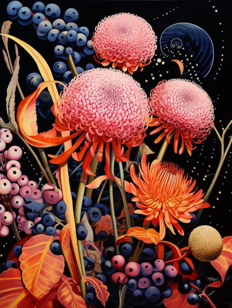 Surreal Florals Globe Amaranth 1 Flower Painting