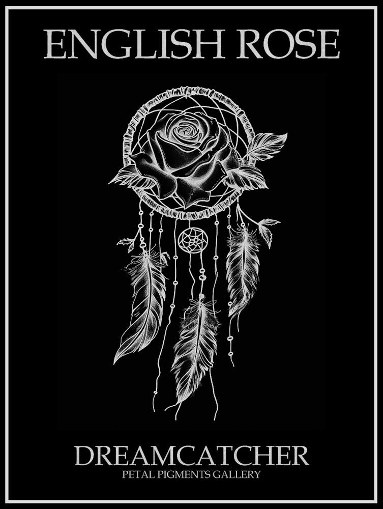 English Rose Dreamcatcher Line Drawing 2 Poster Inverted