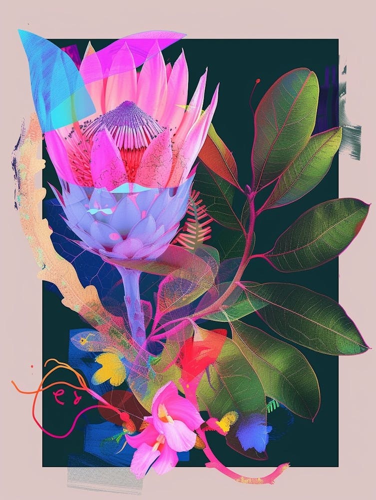 Protea 4 Neon Blumen Collage
