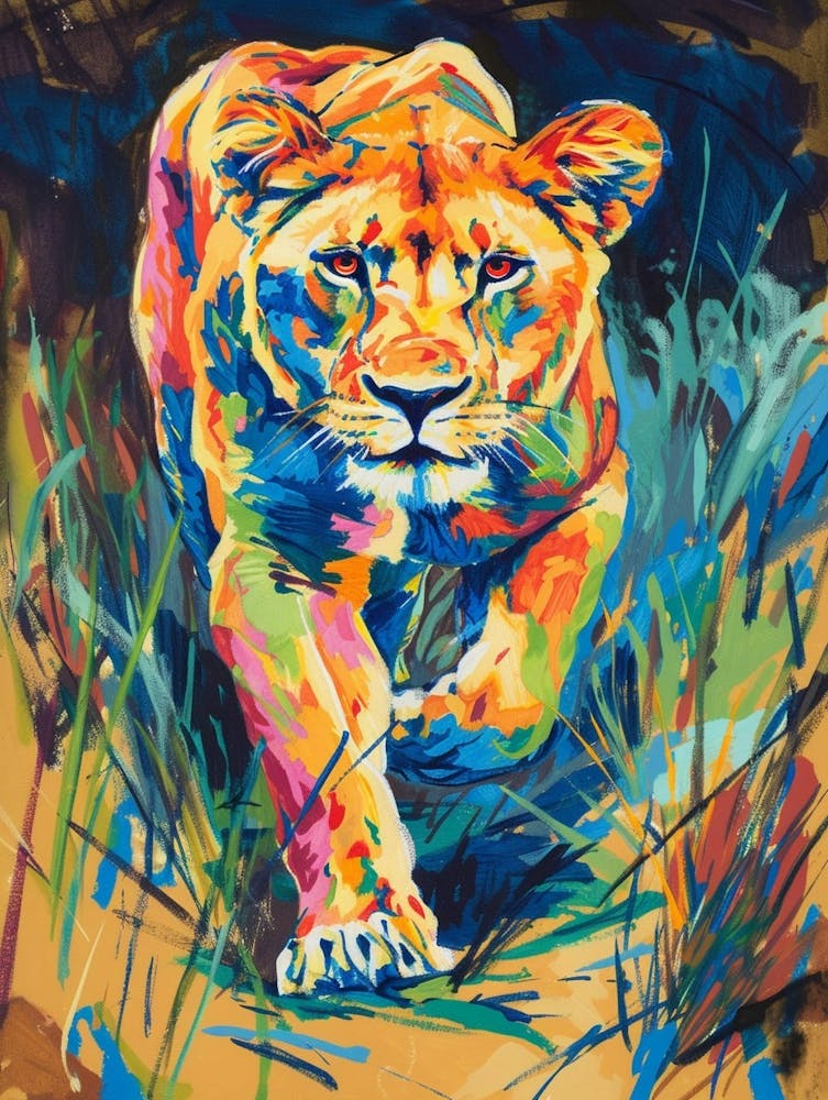 Transvaal Lion Lioness On The Prowl Fauvist Painting 4